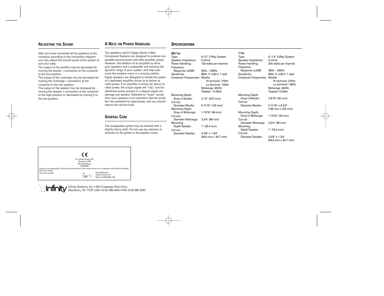 Infinity Kappa Series 3-Way Component System 1.1cs User Manual | Page 4 / 4
