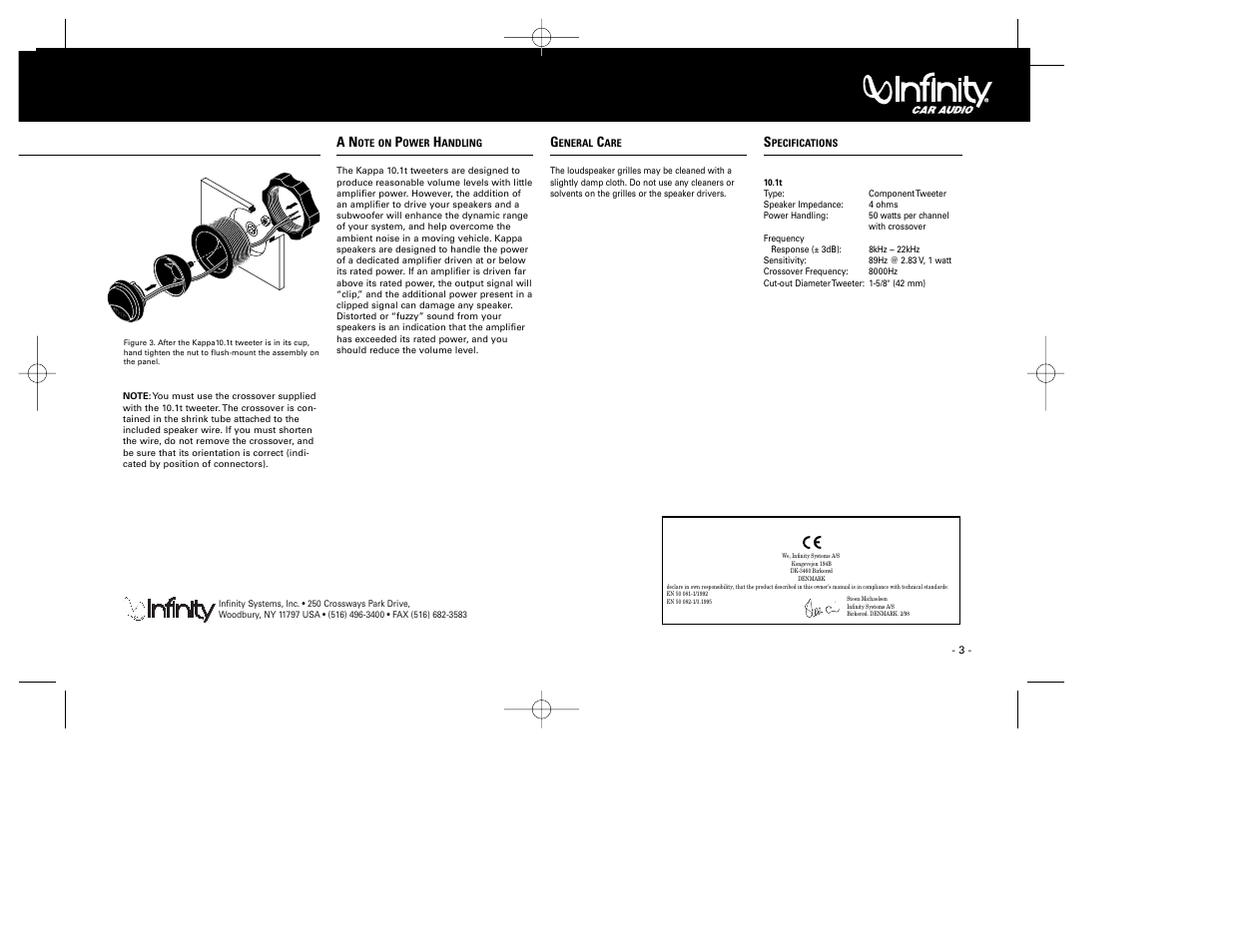 Infinity 10.1t Tweeter Kappa Series User Manual | Page 3 / 3