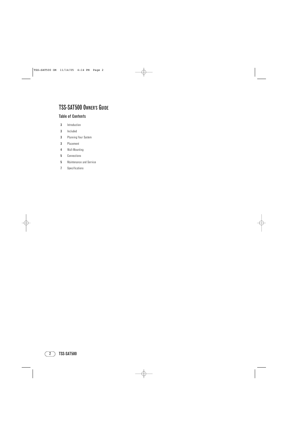 Tss-sat500 o, Wner ’s, Uide | Infinity TSS-SAT500 User Manual | Page 2 / 8