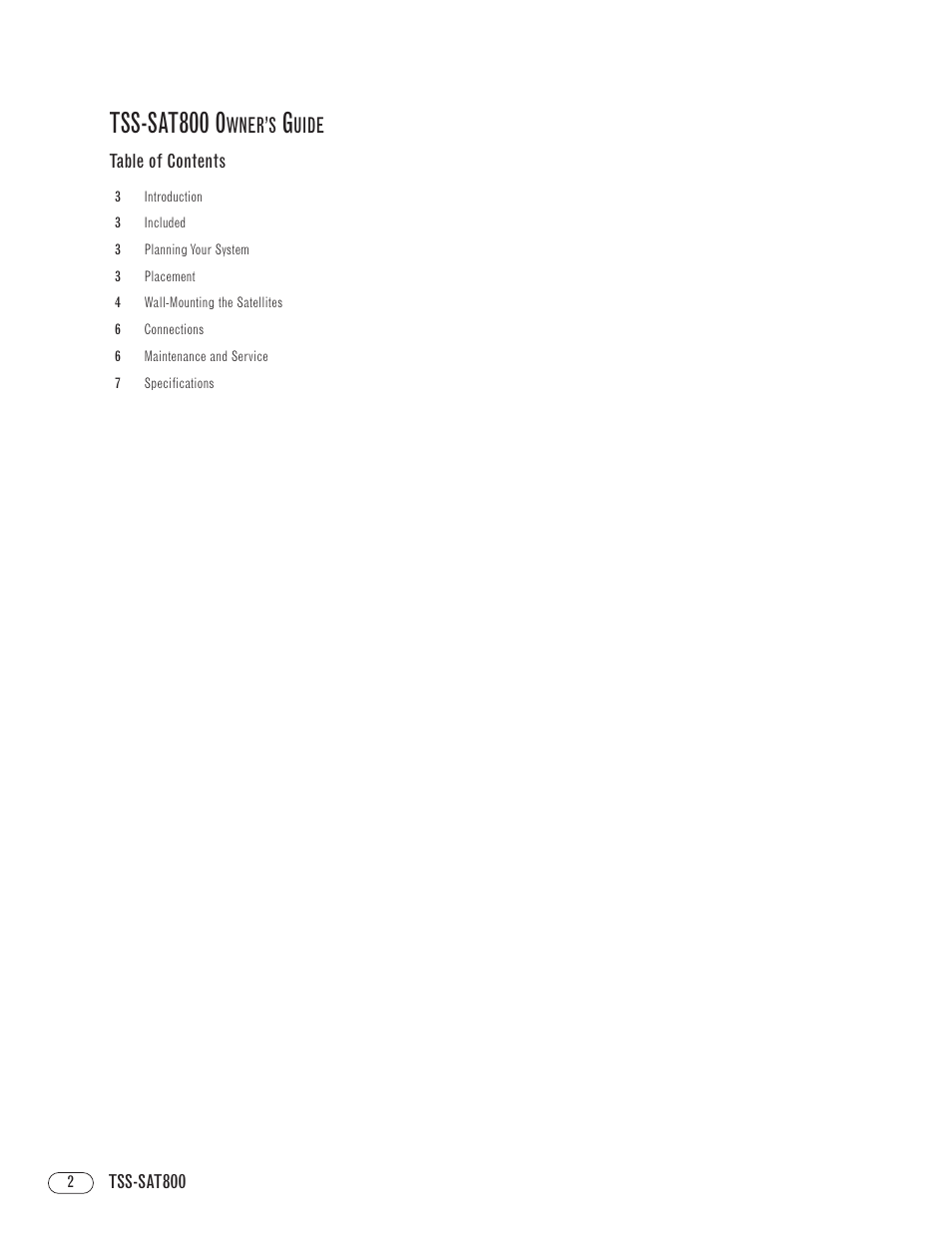 Tss-sat800 o, Wner ’s, Uide | Infinity TOTAL SOLUTIONS TSS-SAT800 User Manual | Page 2 / 8
