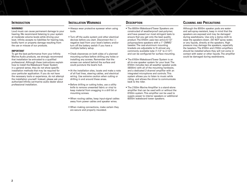 Infinity Wakeboard Tower Sound System 2100m User Manual | Page 2 / 8
