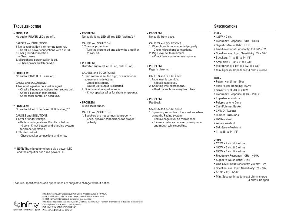 Infinity Wakeboard Tower Sound System 2100m User Manual | Page 8 / 8