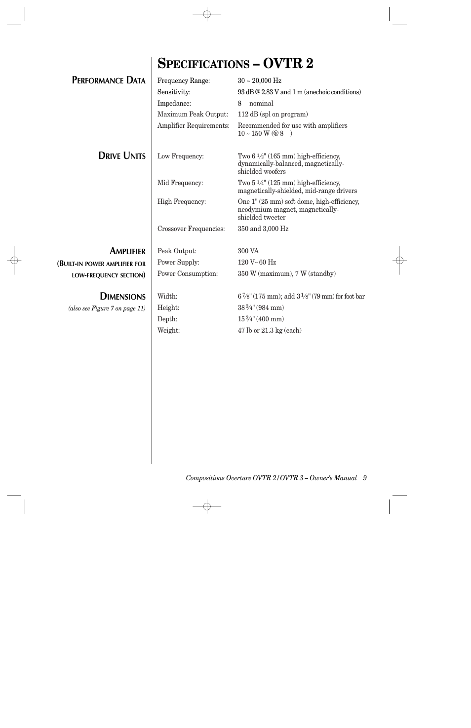 Ovtr 2, Pecifications | Infinity 3-Way Full Rang Floorstanding Speakers OVTR 2 User Manual | Page 11 / 15