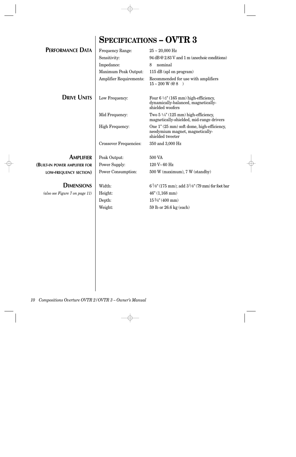 Ovtr 3, Pecifications | Infinity 3-Way Full Rang Floorstanding Speakers OVTR 2 User Manual | Page 12 / 15