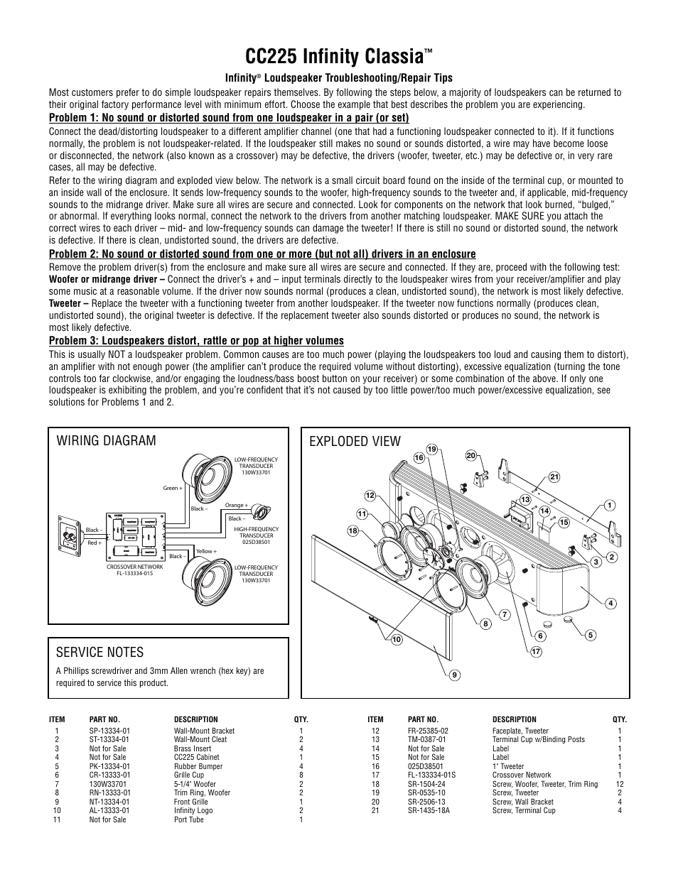 Infinity CC225 User Manual | 1 page