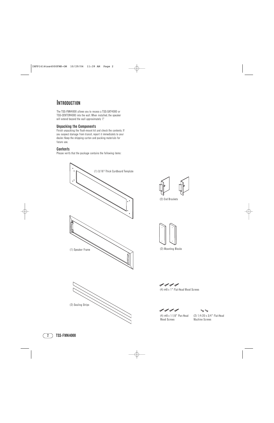 Ntroduction | Infinity TSS-FMK4000 User Manual | Page 2 / 8