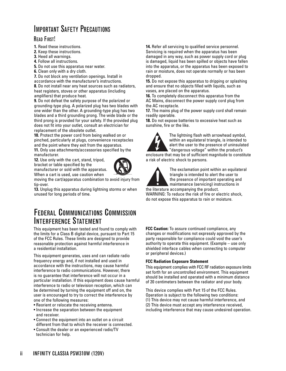 Infinity CLASSIA PSW310W User Manual | Page 2 / 24