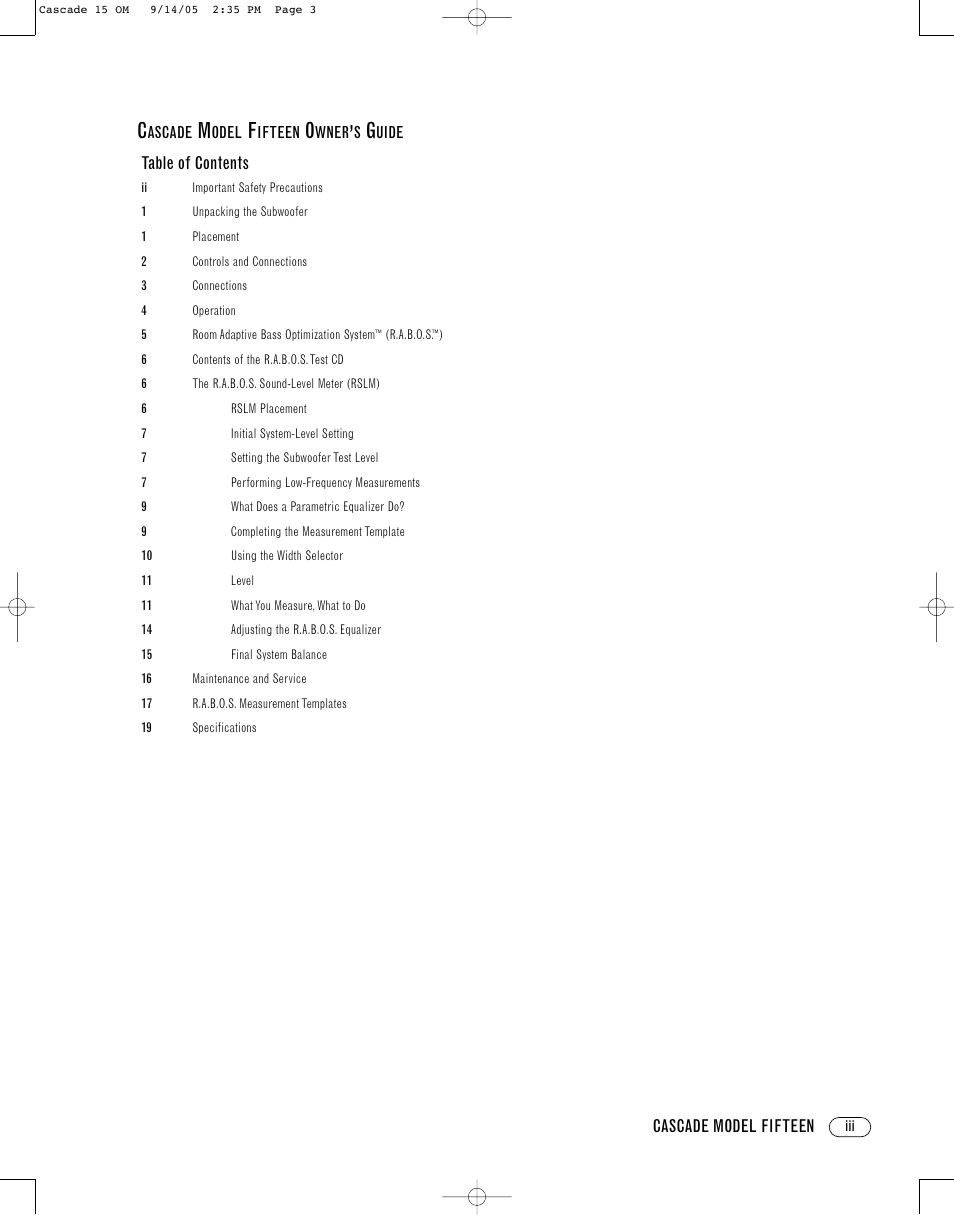 Infinity CASCADE FIFTEEN User Manual | Page 3 / 24