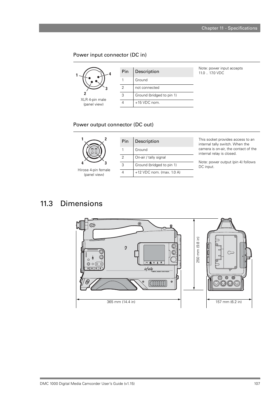 3 dimensions, Dimensions | Infinity DMC 1000 User Manual | Page 107 / 150