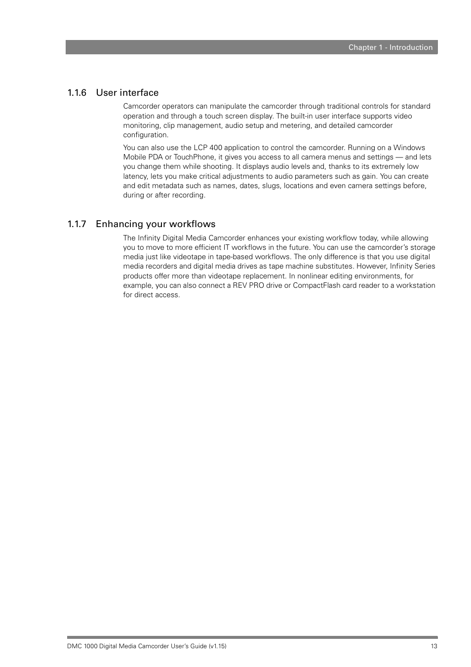 6 user interface, 7 enhancing your workflows, User interface | Enhancing your workflows | Infinity DMC 1000 User Manual | Page 13 / 150