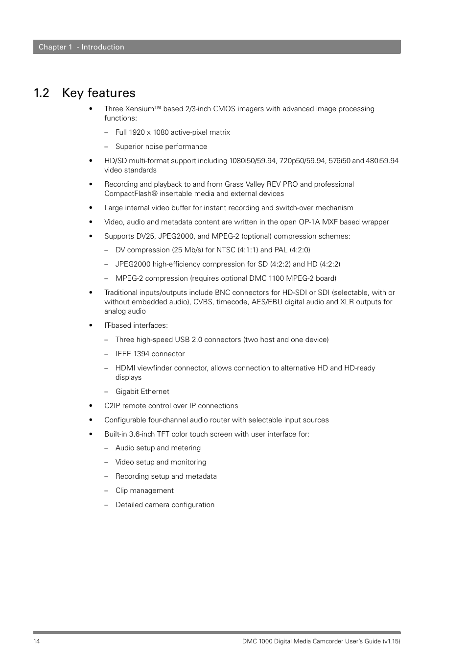 2 key features, Key features | Infinity DMC 1000 User Manual | Page 14 / 150