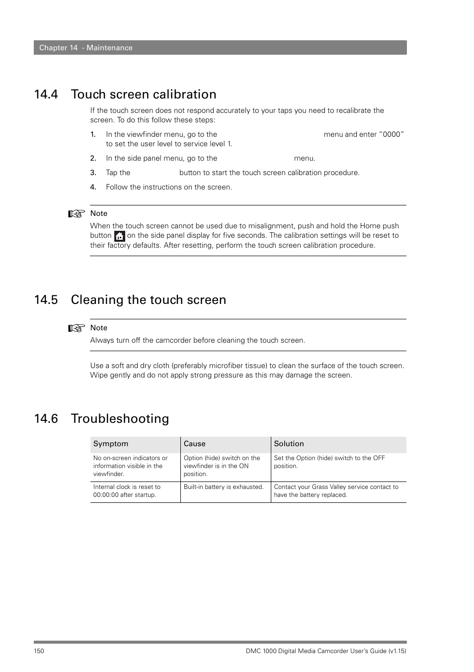 4 touch screen calibration, 5 cleaning the touch screen, 6 troubleshooting | Touch screen calibration, Cleaning the touch screen, Troubleshooting | Infinity DMC 1000 User Manual | Page 150 / 150