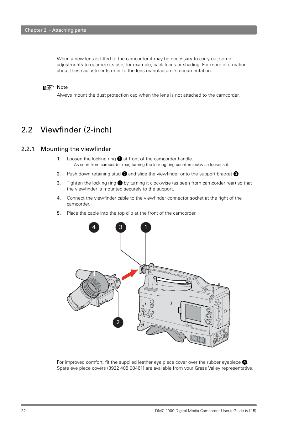 2 viewfinder (2-inch), 1 mounting the viewfinder, Viewfinder (2-inch) 2.2.1 | Mounting the viewfinder | Infinity DMC 1000 User Manual | Page 22 / 150
