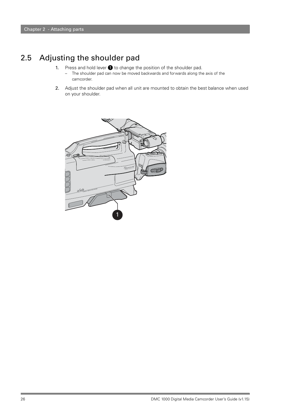 5 adjusting the shoulder pad, Adjusting the shoulder pad | Infinity DMC 1000 User Manual | Page 26 / 150
