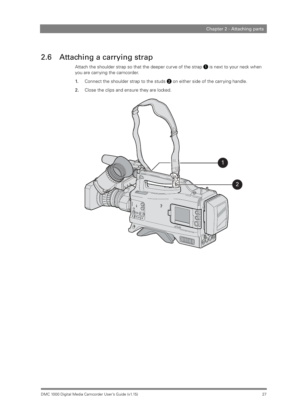 6 attaching a carrying strap, Attaching a carrying strap | Infinity DMC 1000 User Manual | Page 27 / 150