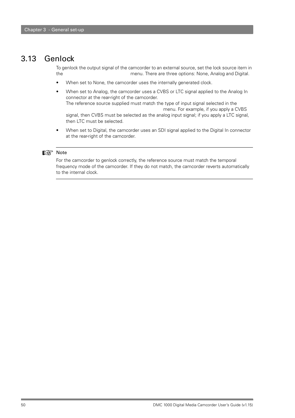 13 genlock, Genlock | Infinity DMC 1000 User Manual | Page 50 / 150