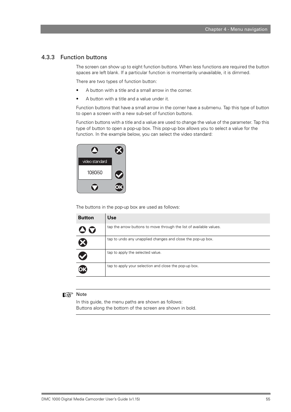 3 function buttons, Function buttons | Infinity DMC 1000 User Manual | Page 55 / 150