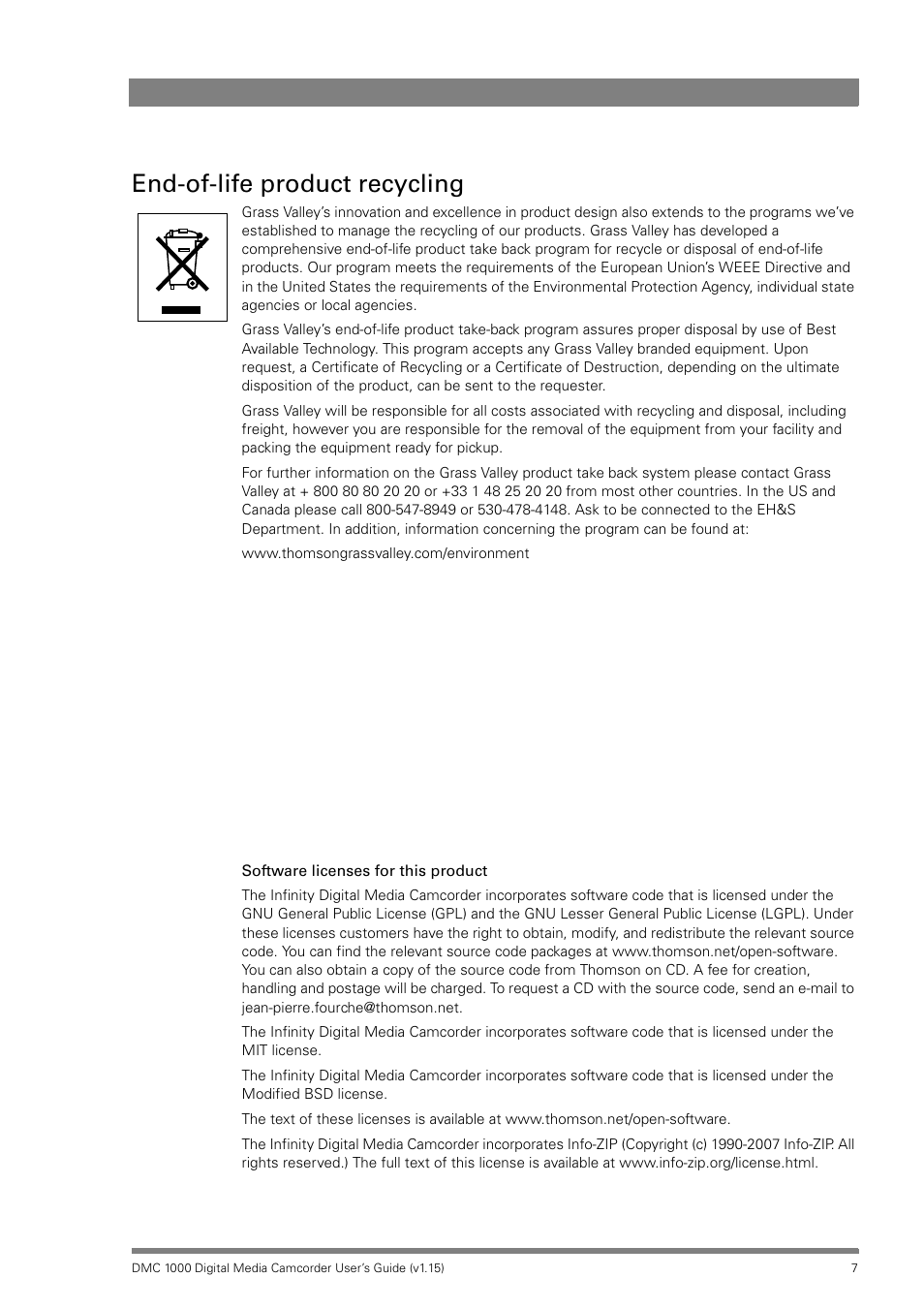 End-of-life product recycling | Infinity DMC 1000 User Manual | Page 7 / 150
