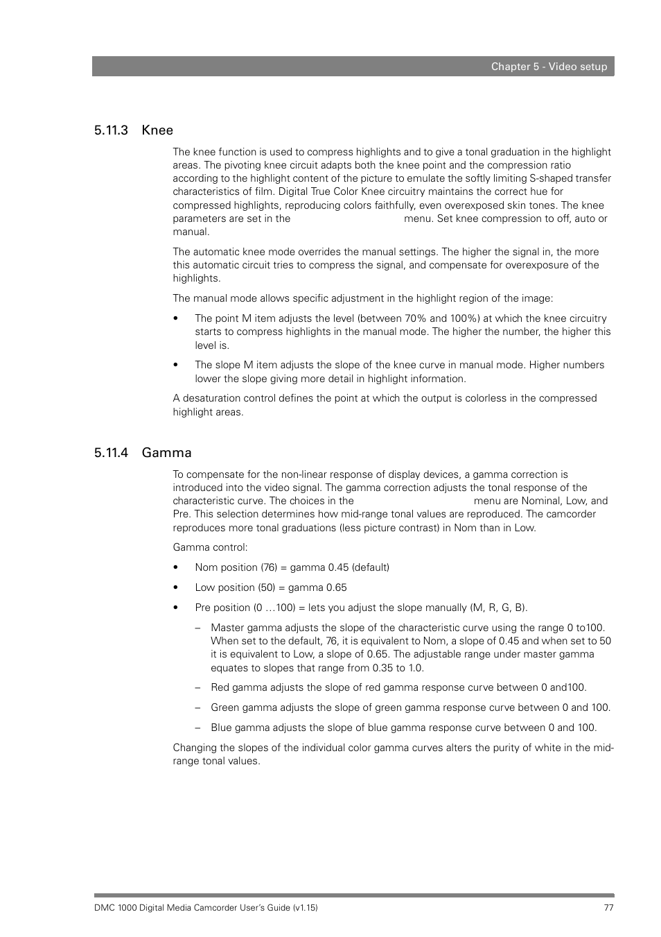 3 knee, 4 gamma, 3 knee 5.11.4 gamma | Infinity DMC 1000 User Manual | Page 77 / 150