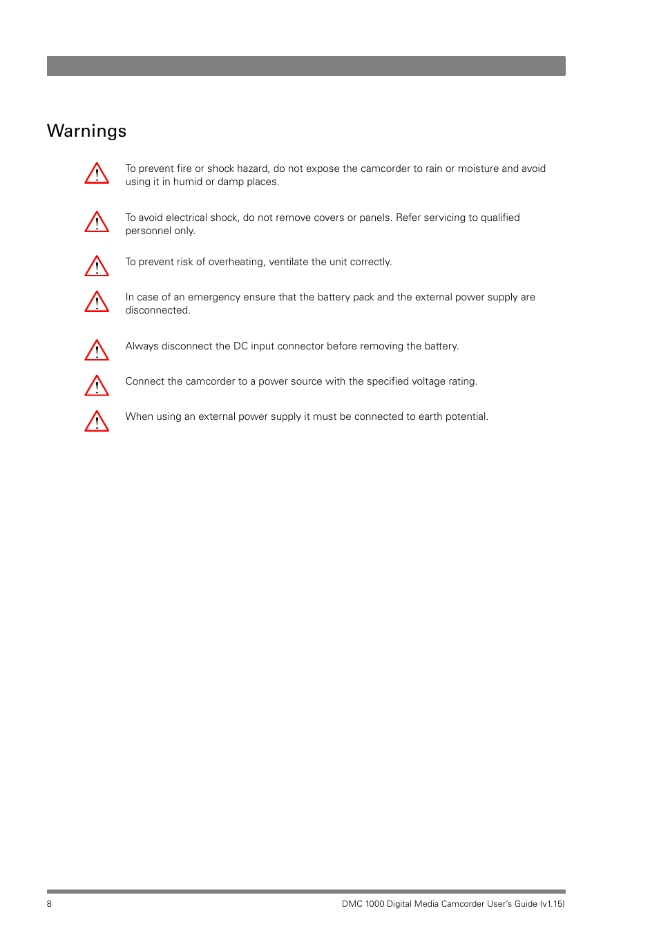 Warnings | Infinity DMC 1000 User Manual | Page 8 / 150