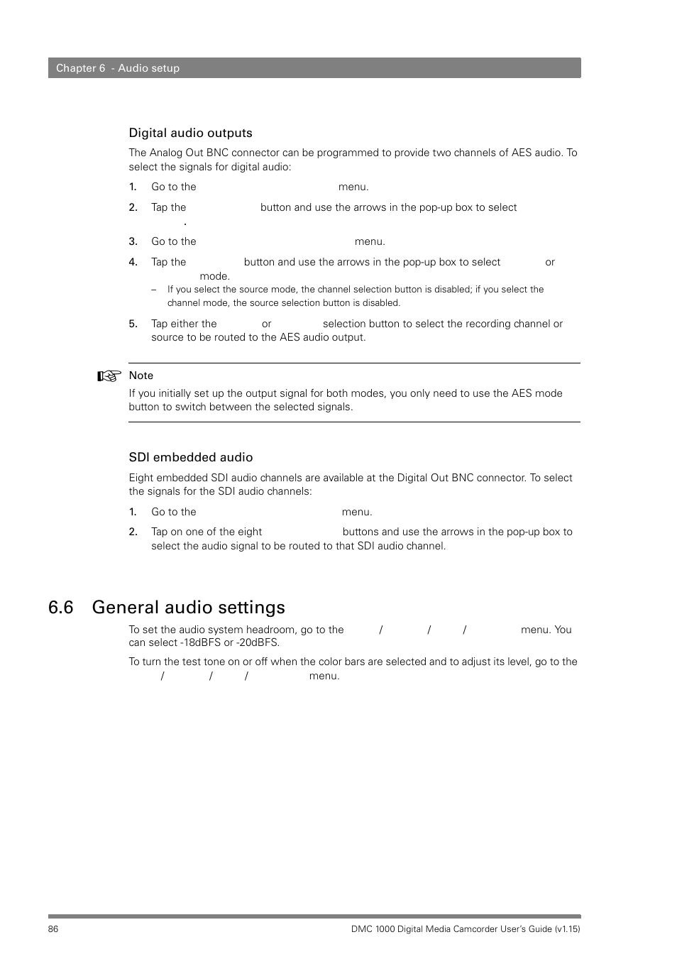6 general audio settings, General audio settings | Infinity DMC 1000 User Manual | Page 86 / 150