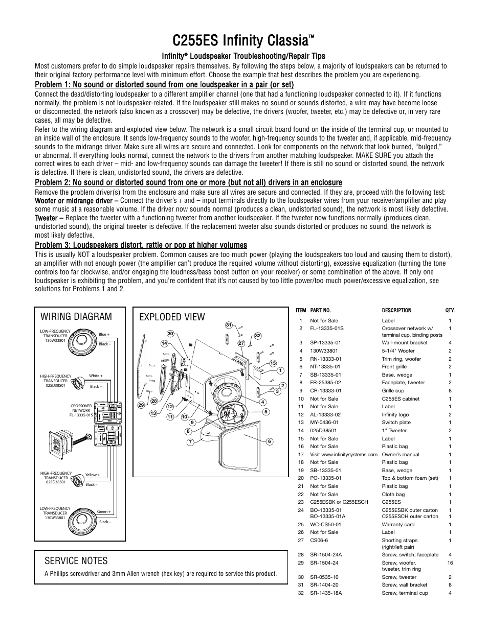 Infinity Classia C255ES User Manual | 1 page