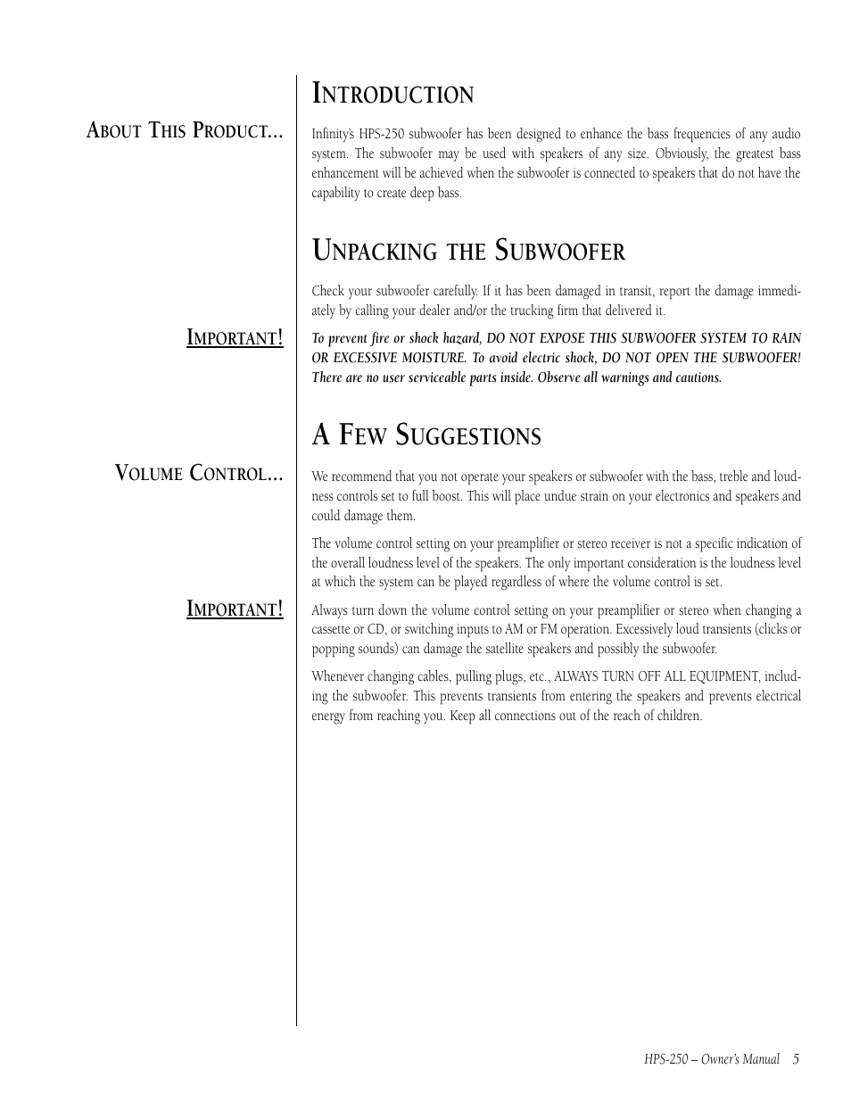 Infinity HPS-250 User Manual | Page 5 / 16