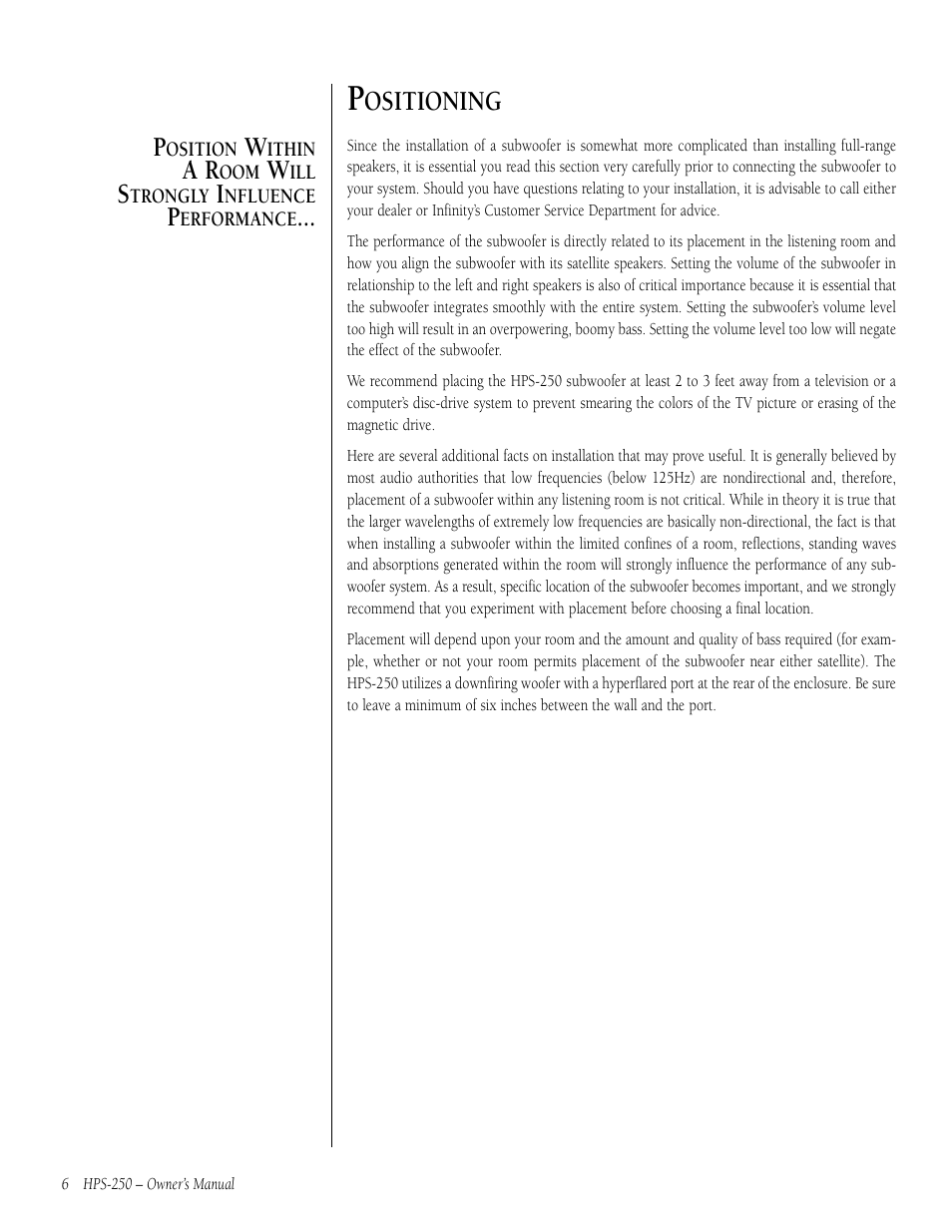 Ositioning | Infinity HPS-250 User Manual | Page 6 / 16