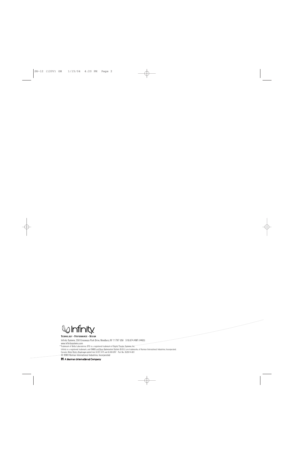 Infinity SW-12 User Manual | Page 12 / 12