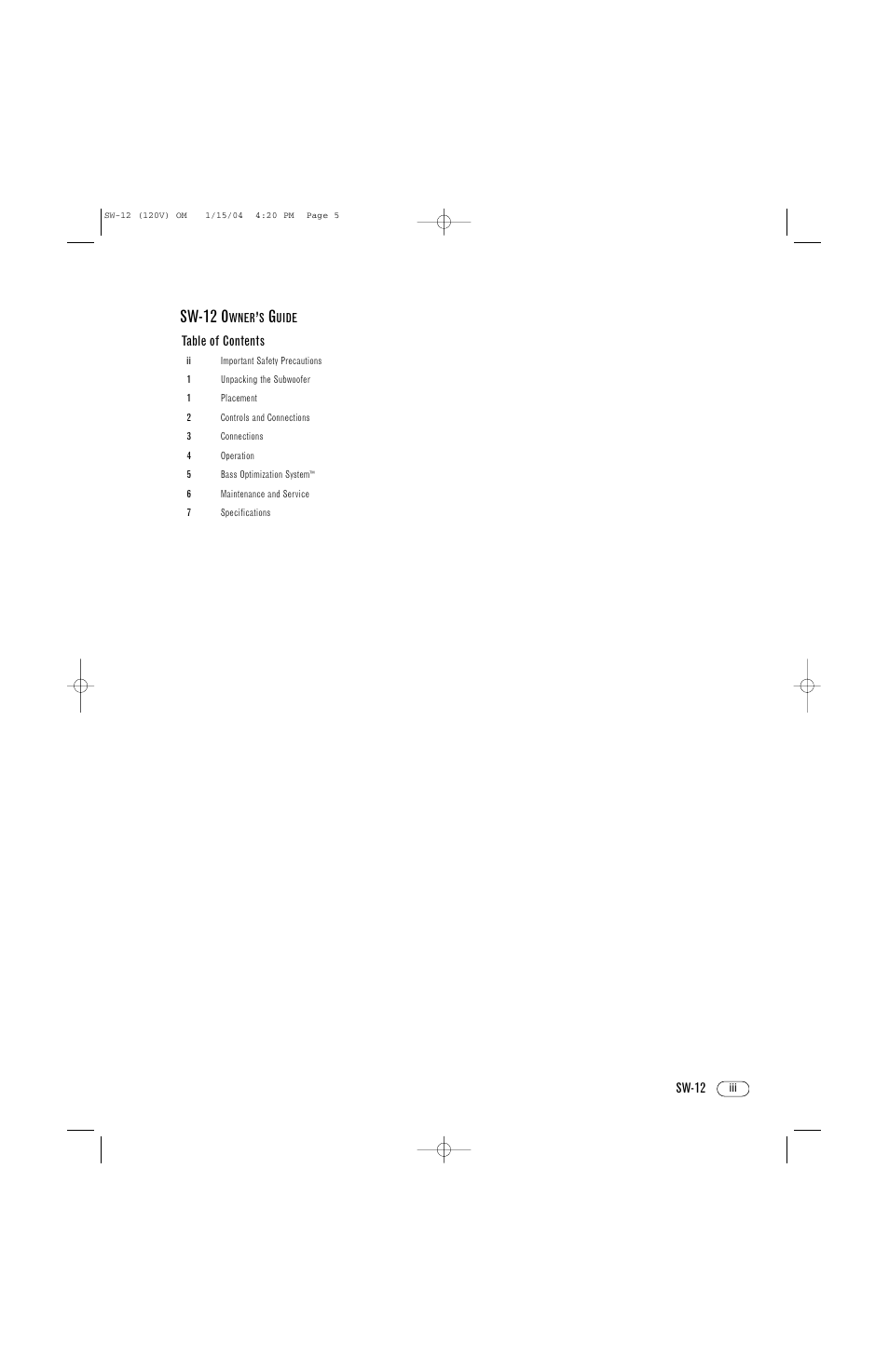 Sw-12 o | Infinity SW-12 User Manual | Page 3 / 12