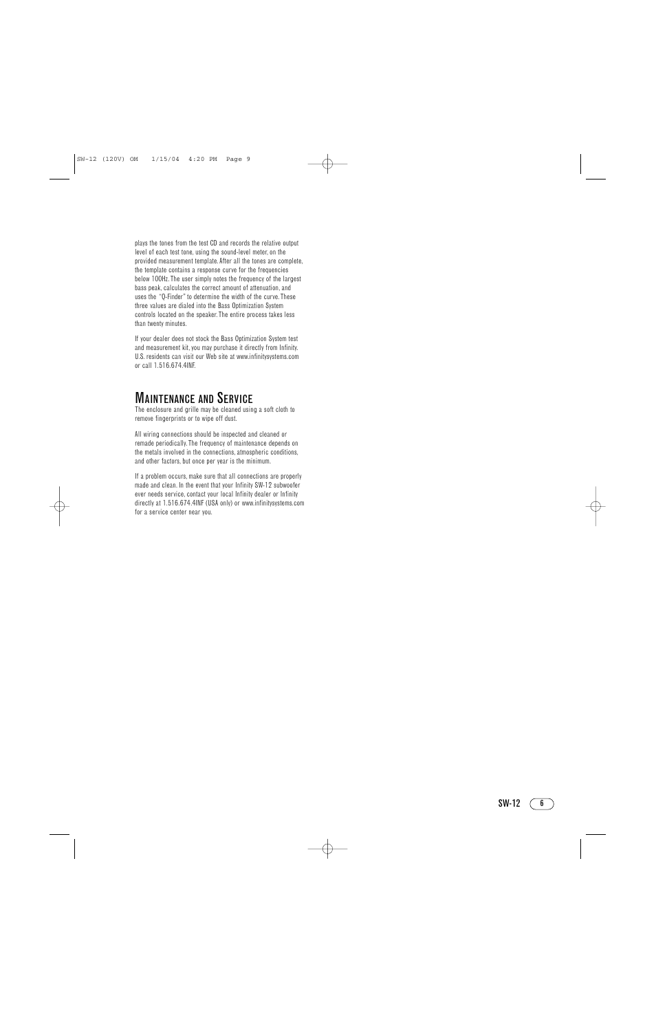 Infinity SW-12 User Manual | Page 9 / 12