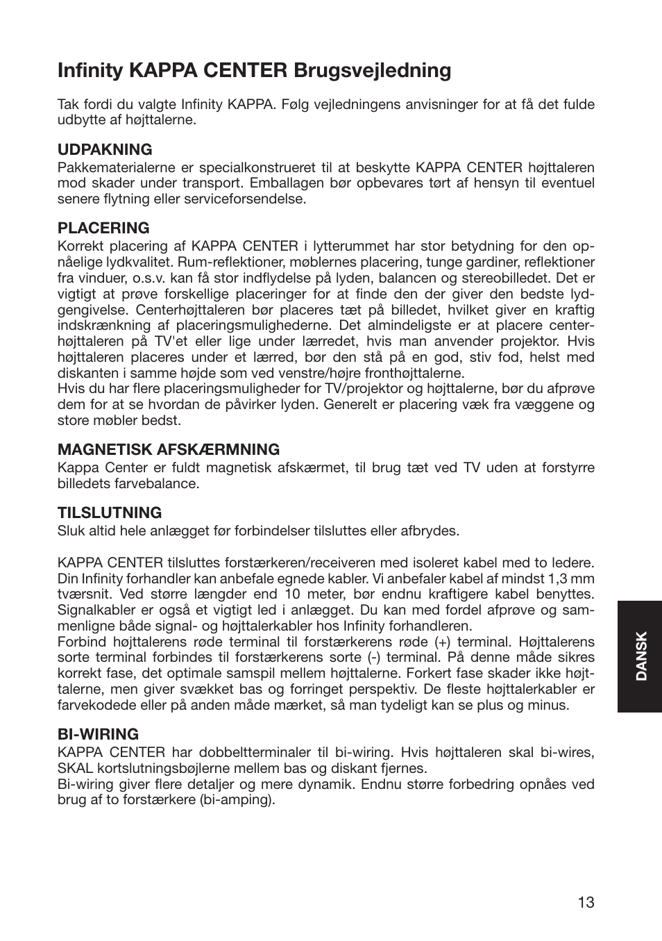 Infinity kappa center brugsvejledning | Infinity Kappa 10926 User Manual | Page 15 / 22
