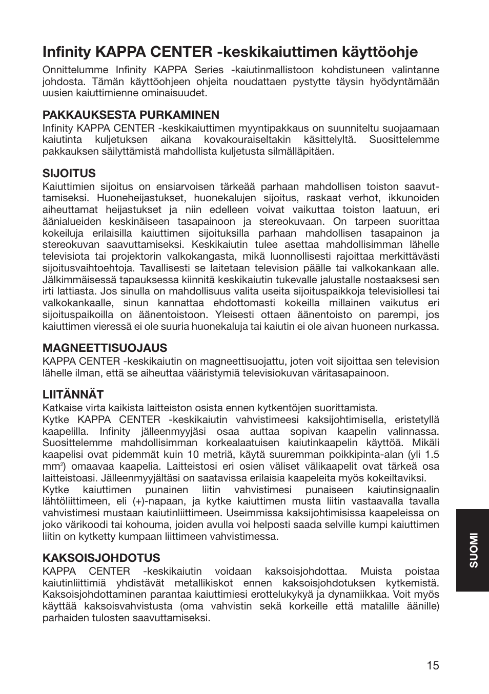 Infinity kappa center -keskikaiuttimen käyttöohje | Infinity Kappa 10926 User Manual | Page 17 / 22
