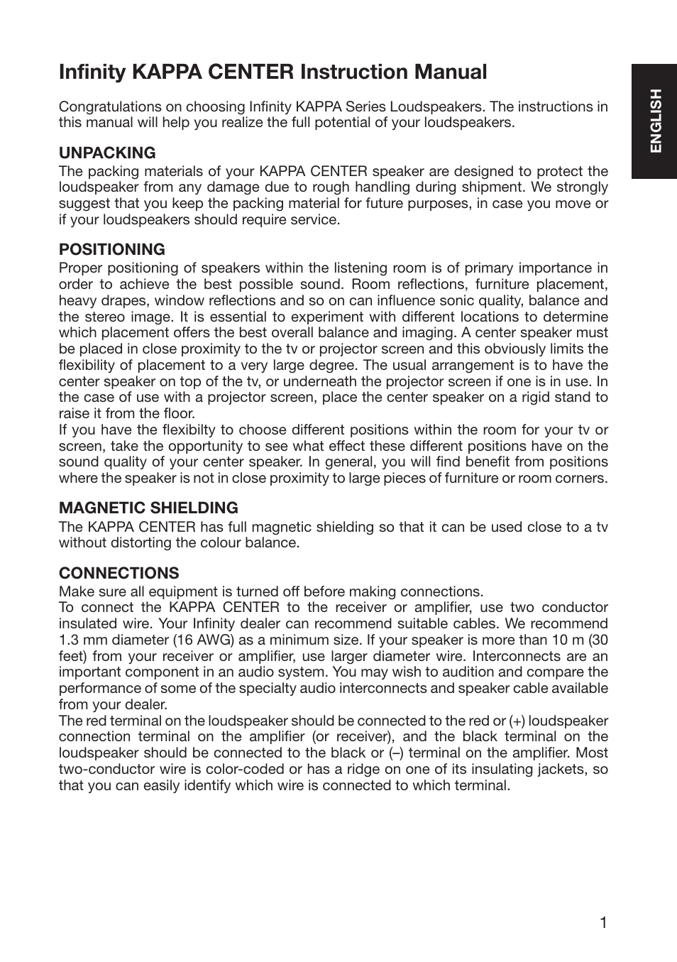 Infinity kappa center instruction manual | Infinity Kappa 10926 User Manual | Page 3 / 22