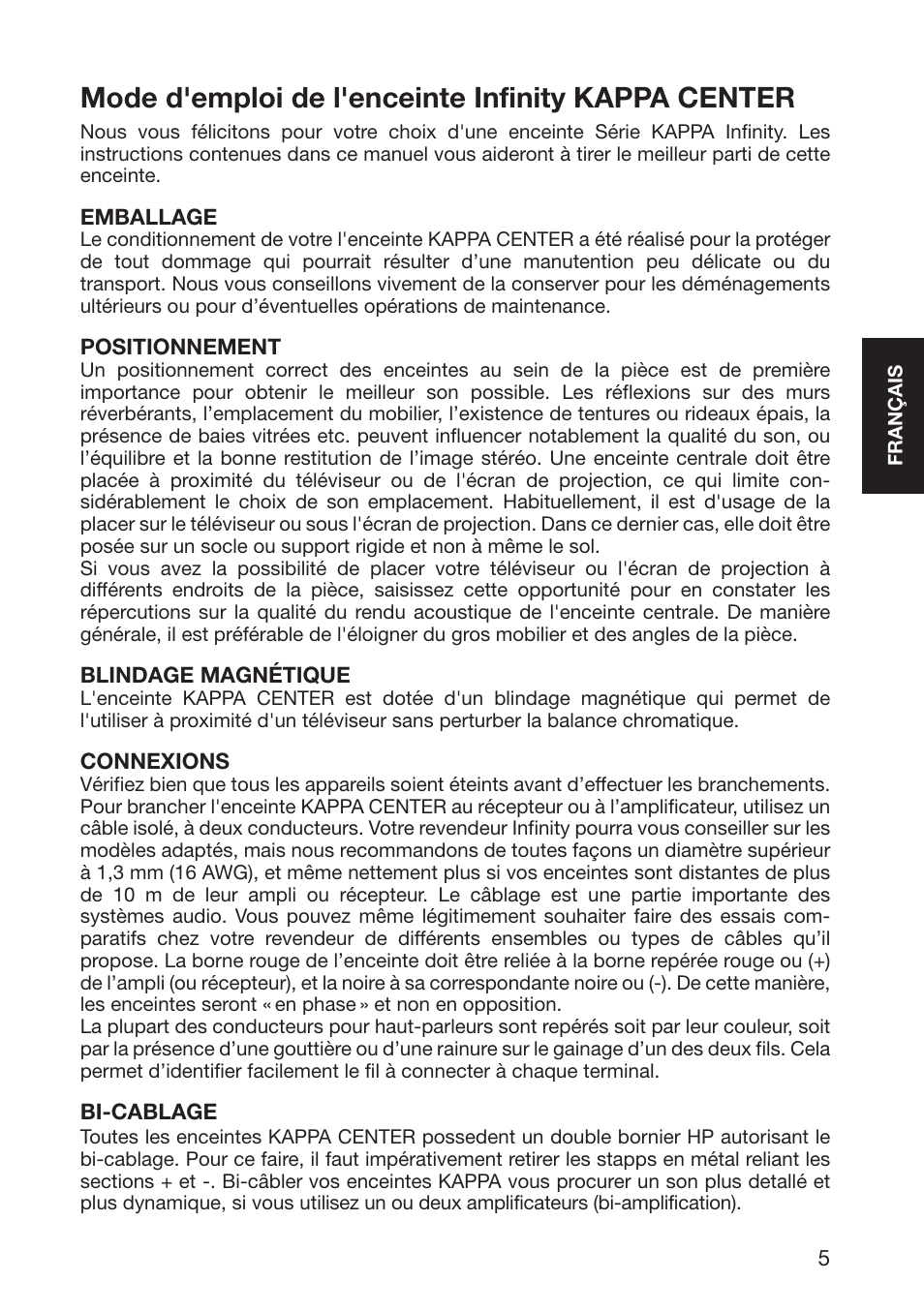 Mode d'emploi de l'enceinte infinity kappa center | Infinity Kappa 10926 User Manual | Page 7 / 22