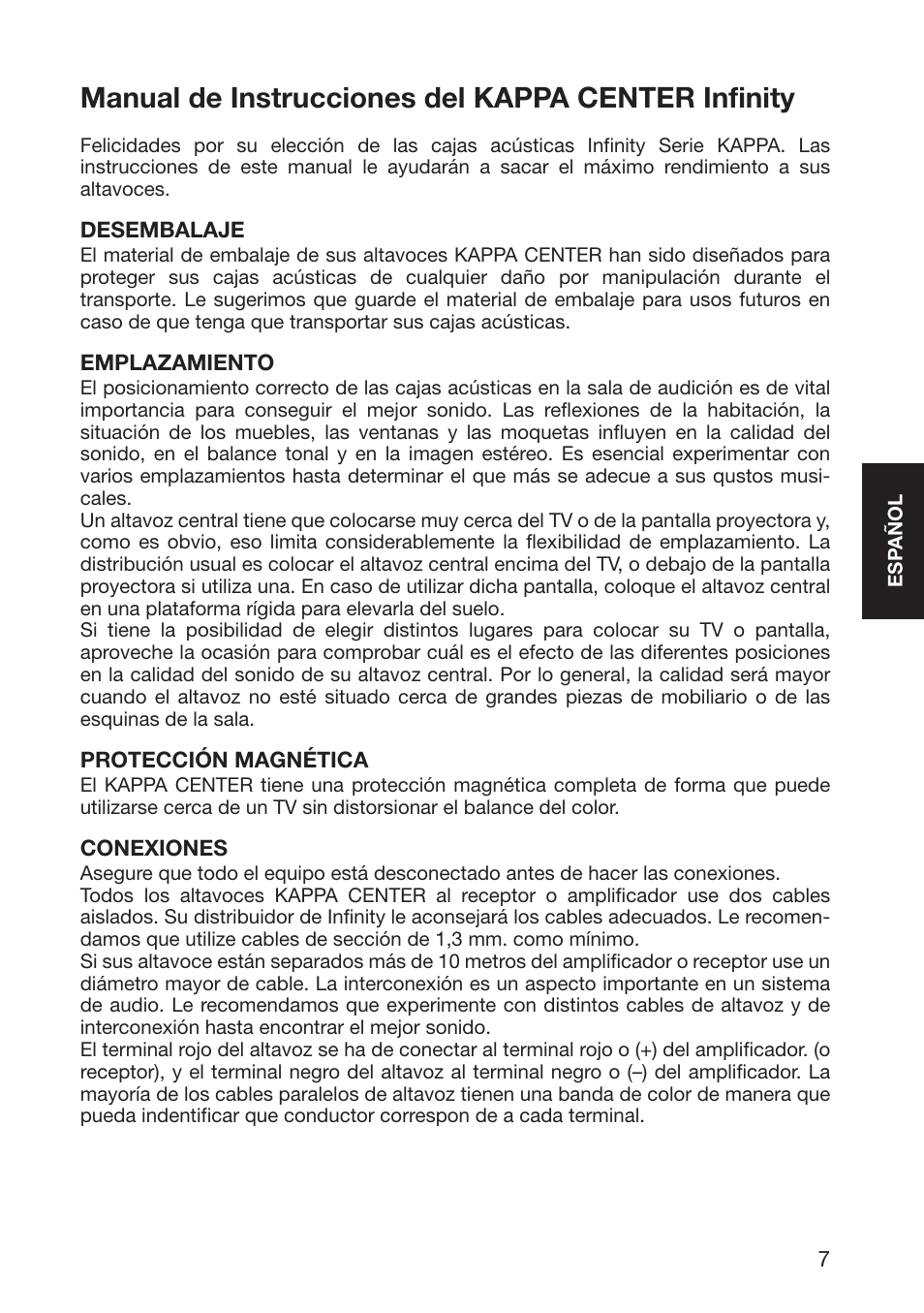 Manual de instrucciones del kappa center infinity | Infinity Kappa 10926 User Manual | Page 9 / 22