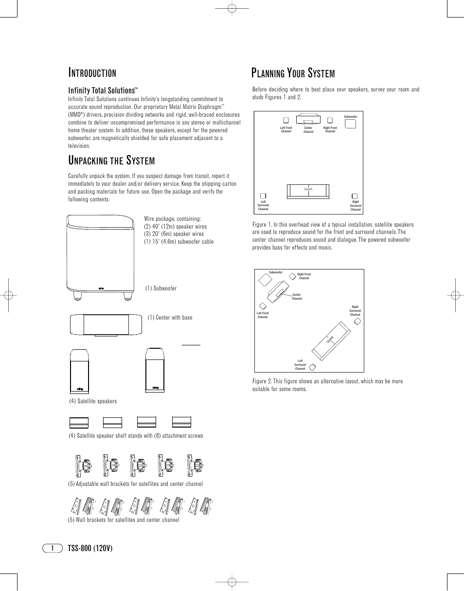 Ntroduction, Lanning, Npacking the | Ystem, Infinity total solutions | Infinity TSS-800 User Manual | Page 4 / 12