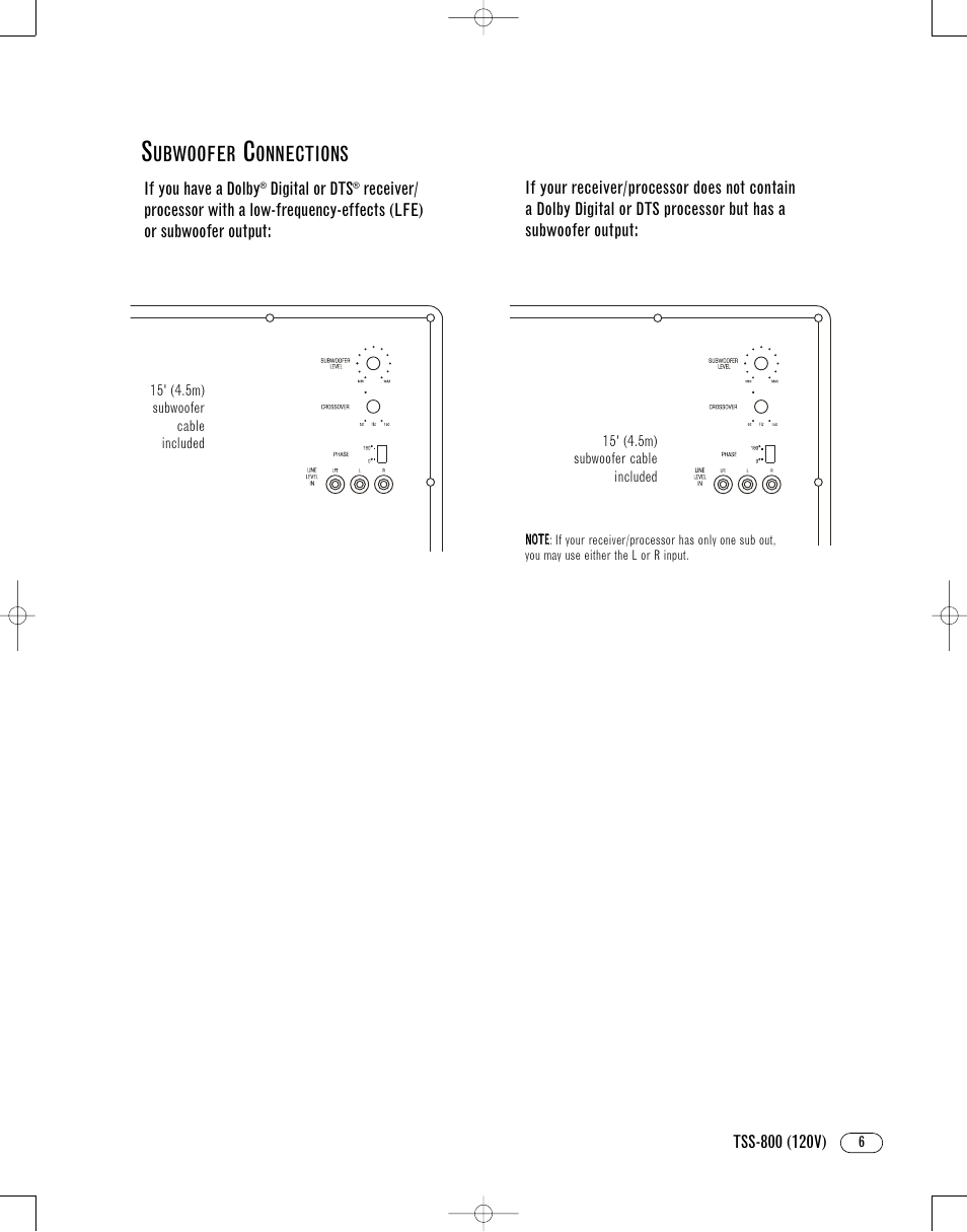 Ubwoofer, Onnections | Infinity TSS-800 User Manual | Page 9 / 12