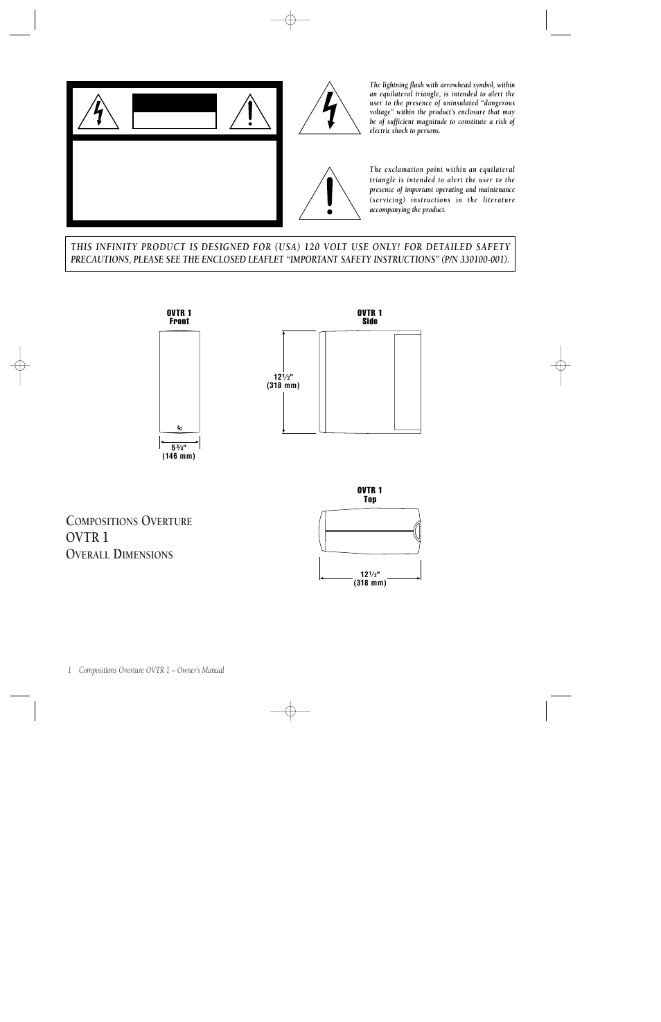 Ovtr 1 o, Caution, Ompositions | Verture, Verall, Imensions | Infinity COMPOSITIONSTM OVTR 1 User Manual | Page 2 / 12