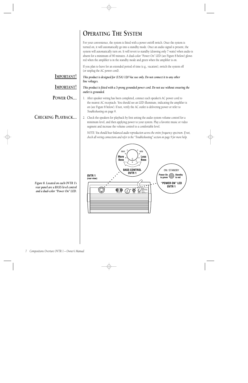 Perating, Ystem, Mportant | Ower, Hecking, Layback | Infinity COMPOSITIONSTM OVTR 1 User Manual | Page 8 / 12