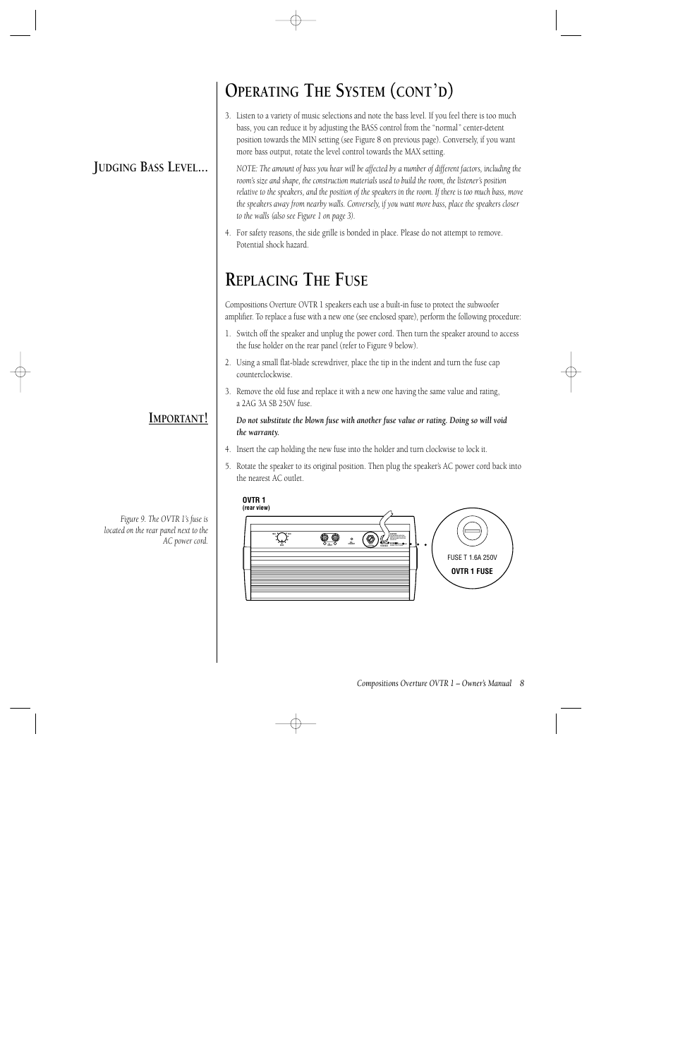 Perating, Ystem, Cont | Eplacing | Infinity COMPOSITIONSTM OVTR 1 User Manual | Page 9 / 12