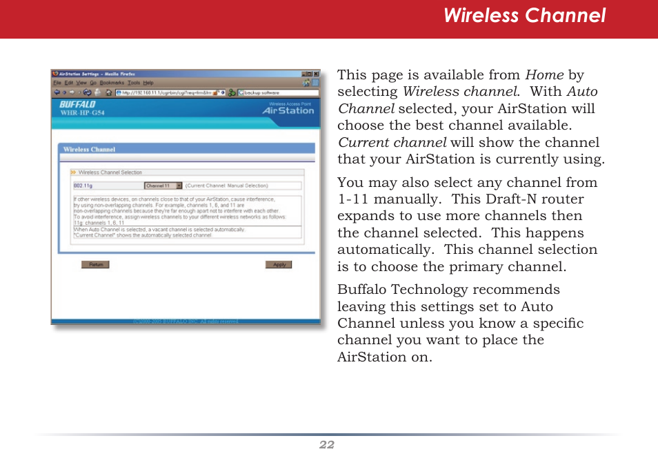 Wireless channel | Infinity Wireless Router & AP WZR-G300N User Manual | Page 22 / 91