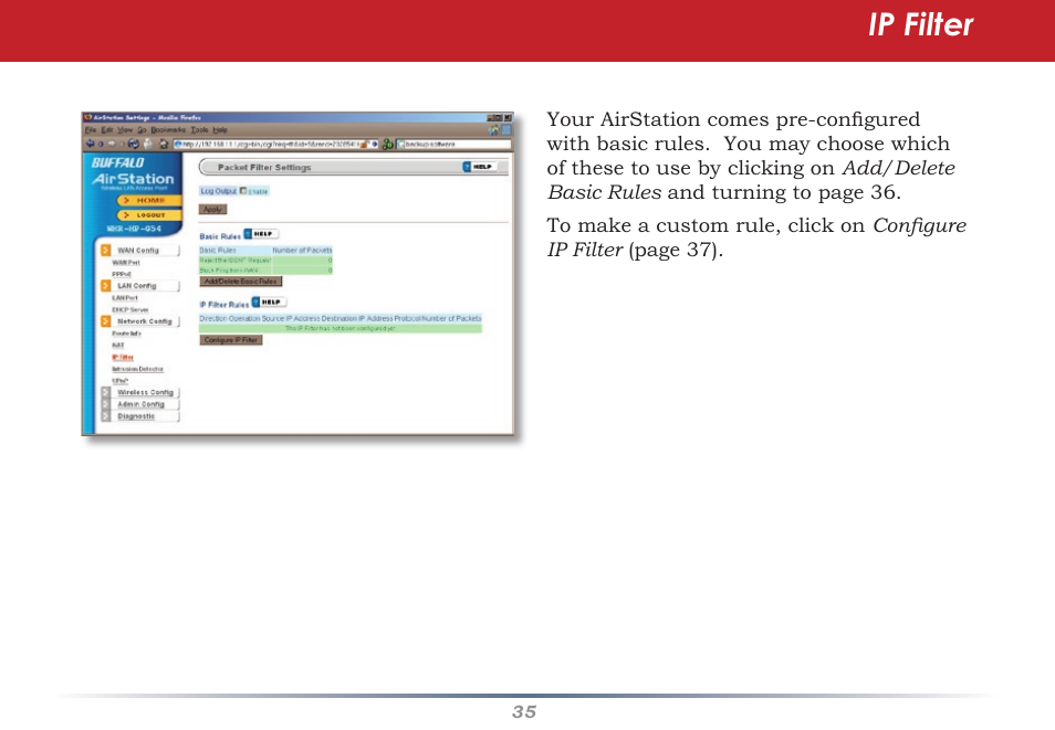 Ip filter | Infinity Wireless Router & AP WZR-G300N User Manual | Page 35 / 91