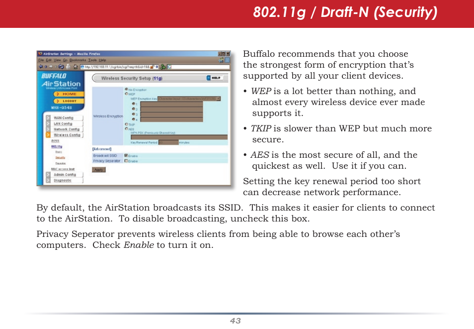 11g / draft-n (security) | Infinity Wireless Router & AP WZR-G300N User Manual | Page 43 / 91