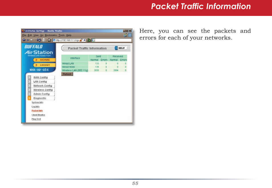 Packet traffic information | Infinity Wireless Router & AP WZR-G300N User Manual | Page 55 / 91