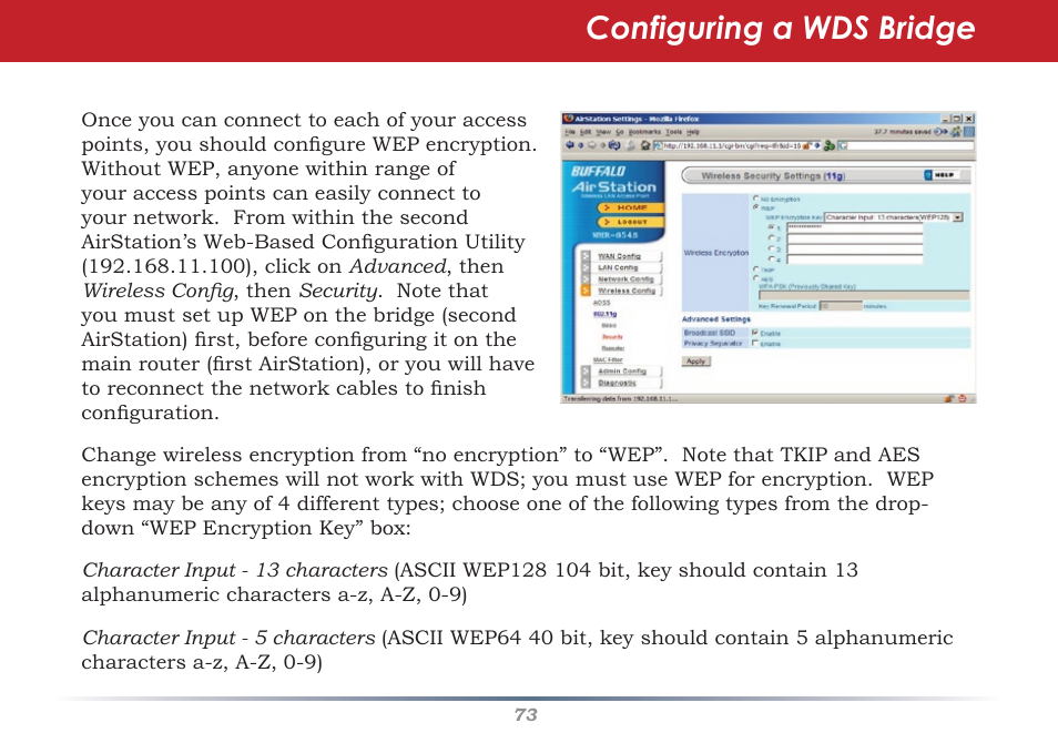 Configuring a wds bridge | Infinity Wireless Router & AP WZR-G300N User Manual | Page 73 / 91