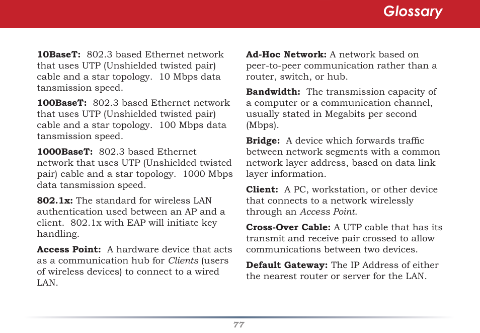 Glossary | Infinity Wireless Router & AP WZR-G300N User Manual | Page 77 / 91