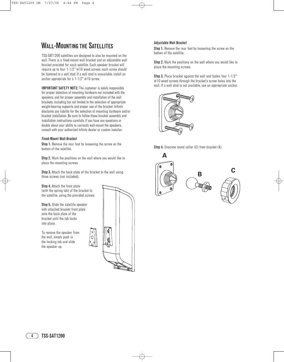 Ab c, Ounting the, Atellites | Infinity TSS-SAT1200 User Manual | Page 4 / 8