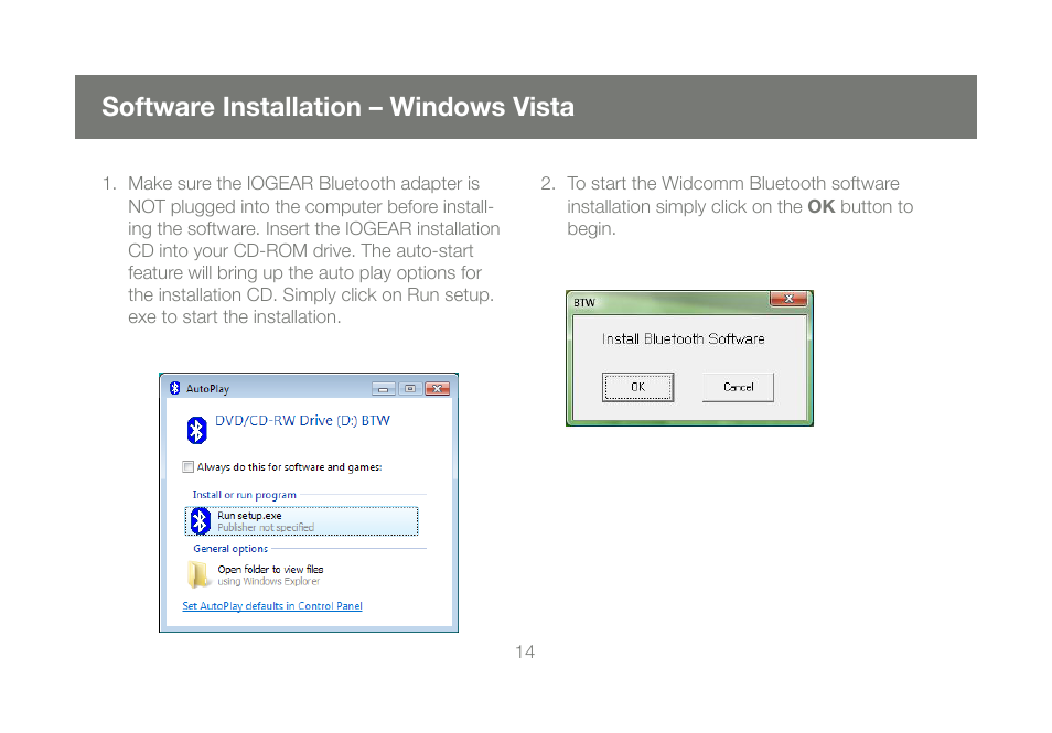 Software installation – windows vista | IOGear GBU421 User Manual | Page 14 / 64