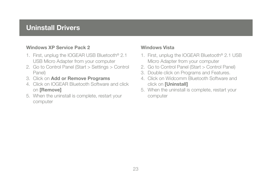 Uninstall drivers | IOGear GBU421 User Manual | Page 23 / 64